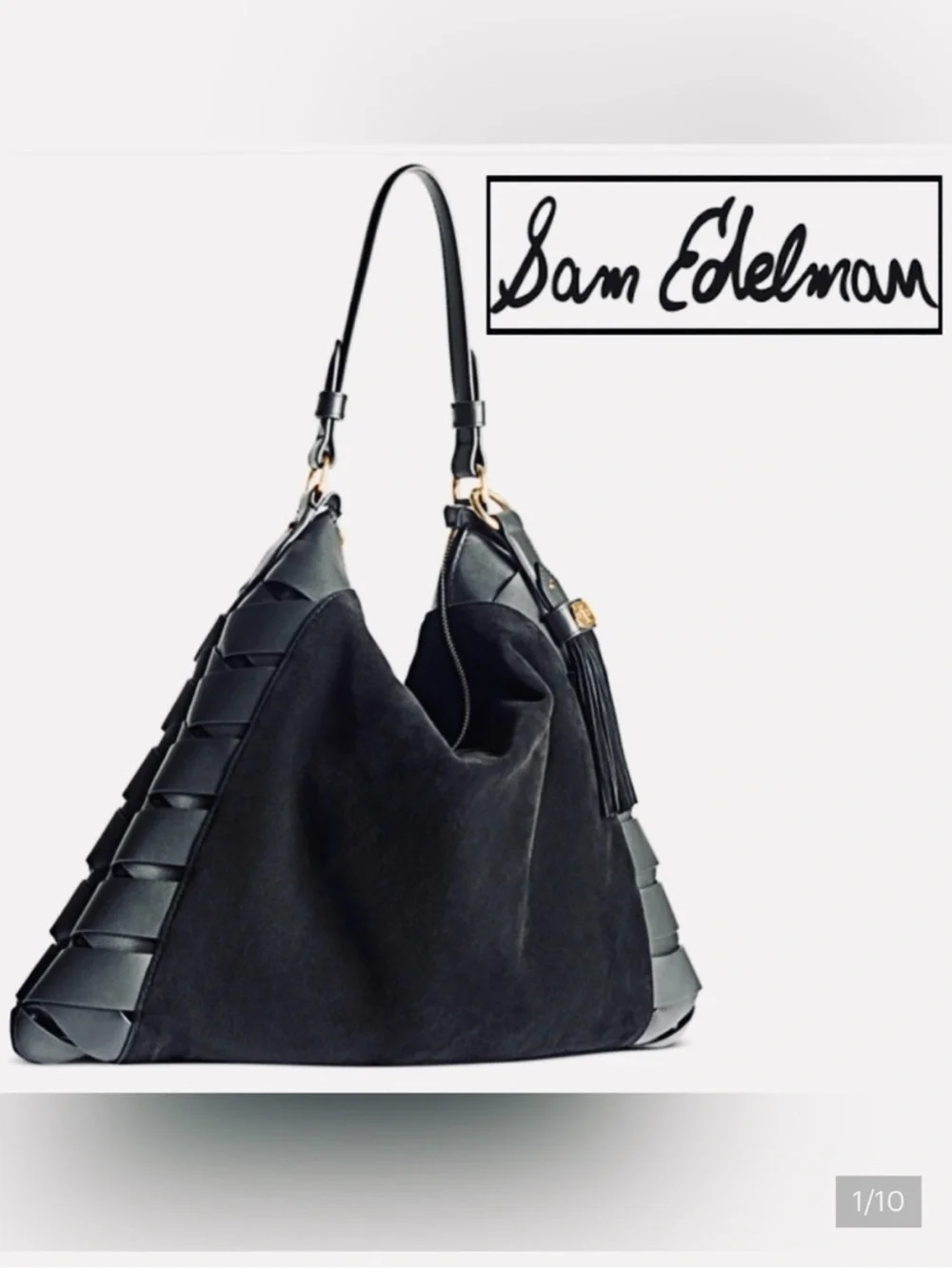 Sam Edelman Black Suede & Leather Hobo with Braided Side Detail